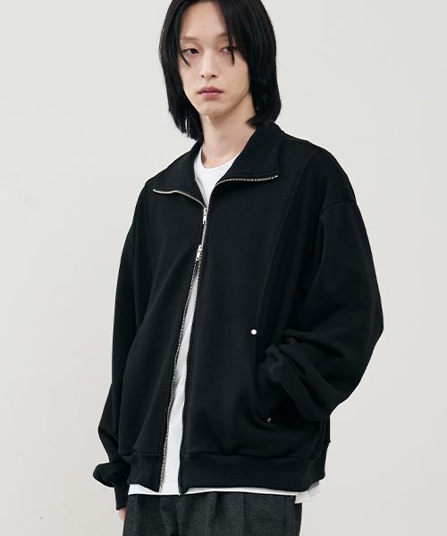 Arrayed Comfy Rivet High Neck Sweat Zip-Up [Brown]