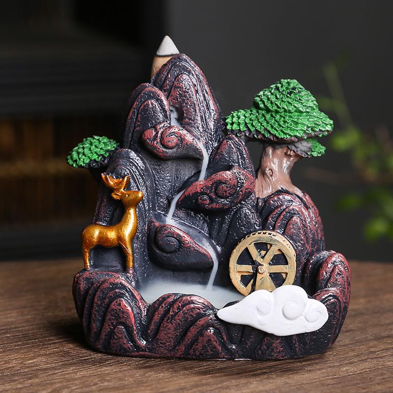 Creative Resin Backflow Incense Burner - Mountain Stream Design, for Sandalwood and Agarwood, Indoor Home Décor