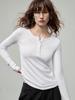 2025 Herbst/Winter Damen Henley-Kragen Schlankmachendes Gestricktes Langarm-T-Shirt