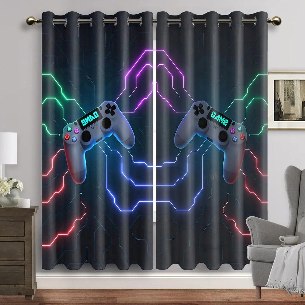 Cartoon Video Game Controller Playing Window Curtains for Bedroom Living Room Home Decor Luxury Valance Curtains for Kitchen