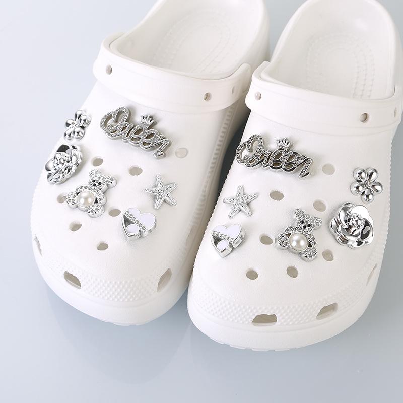 Silver Texture Pearl Shoe Flower Buckle - Detachable DIY Shoe Accessory
