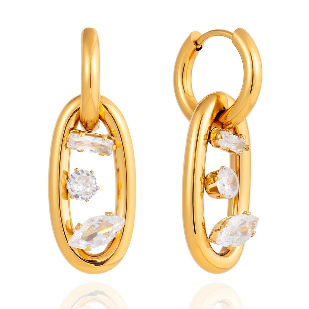 Yori White Geometric Cubic Zirconia Double Hoop Earrings Women Jewelry Trendy Metal 18K Unusual Earrings Gift