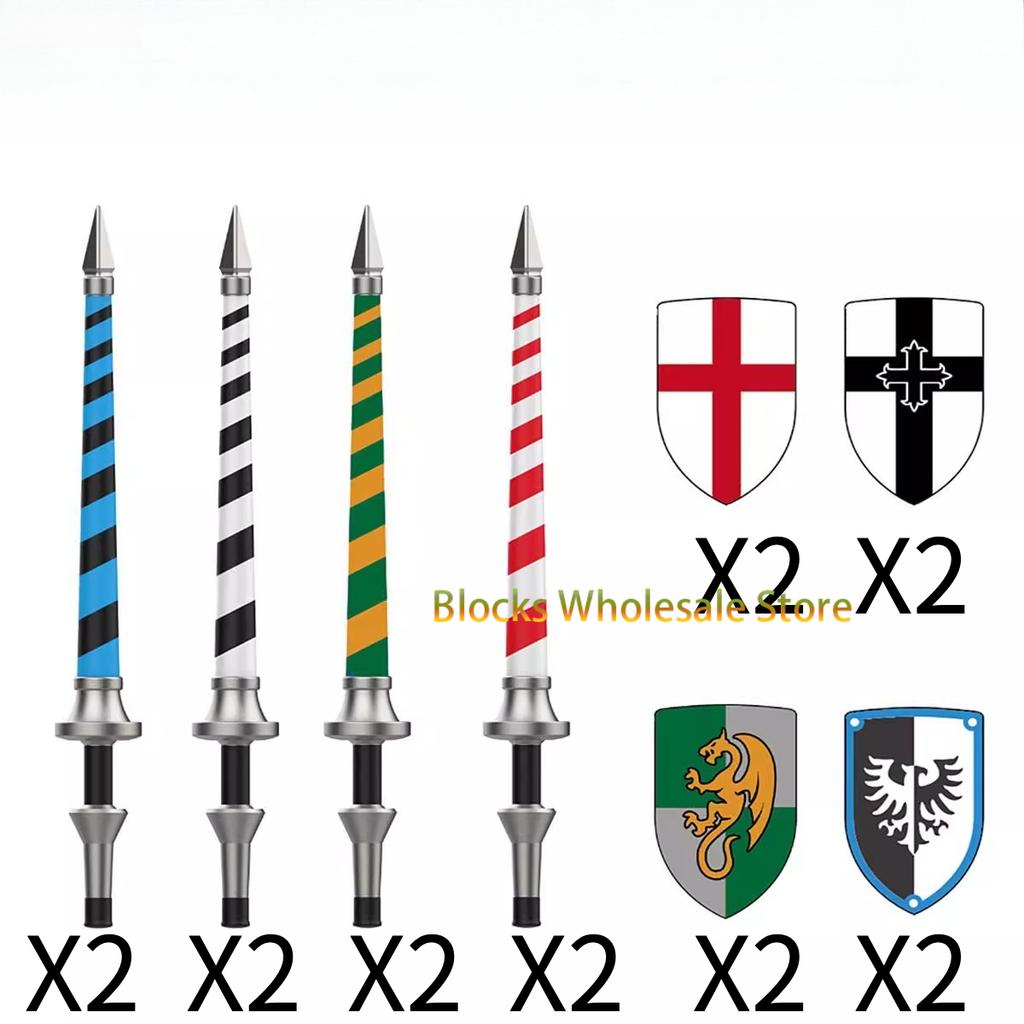 Medieval Military Castle Knight Building Blocks - King Figures with Helmet Armor and Weapon Accessories