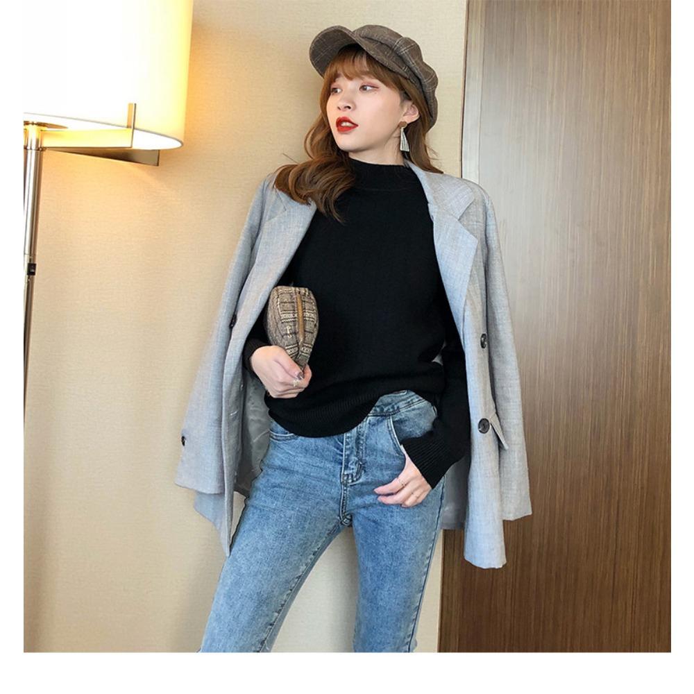 Autumn and Winter Women's Padded Thickened Sweater Single Layer Mid-collar Half-high Neck Knitted Bottoming Shirt Mink Warm Tops