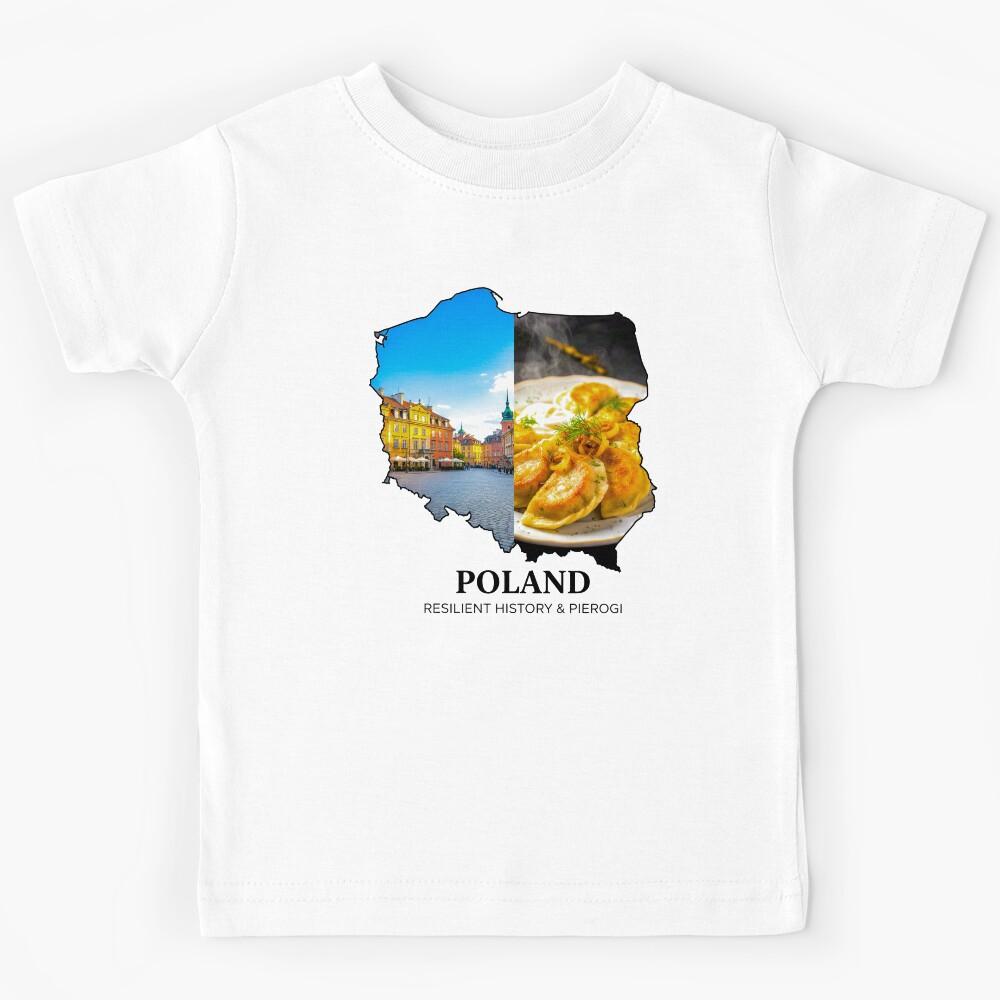 Poland Map Art - Resilient History & Pierogi Food Design Kids T-Shirt 160