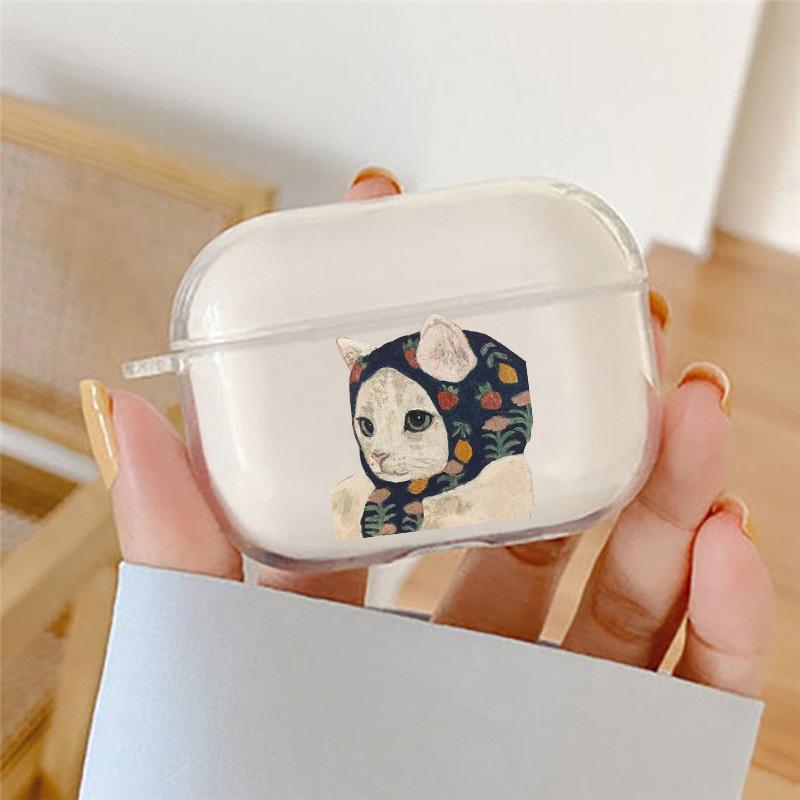 INS Cartoon Oil Painting Cat Earphone Case For Apple AirPods 4 3 2 1 Pro2 Soft Clear Headphone Cover For Airpods 4 Lover Funda