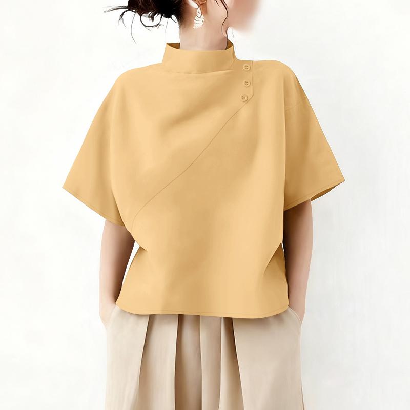 ZANZEA Women Casual Turtleneck Summer Loose Half Sleeve Blouse