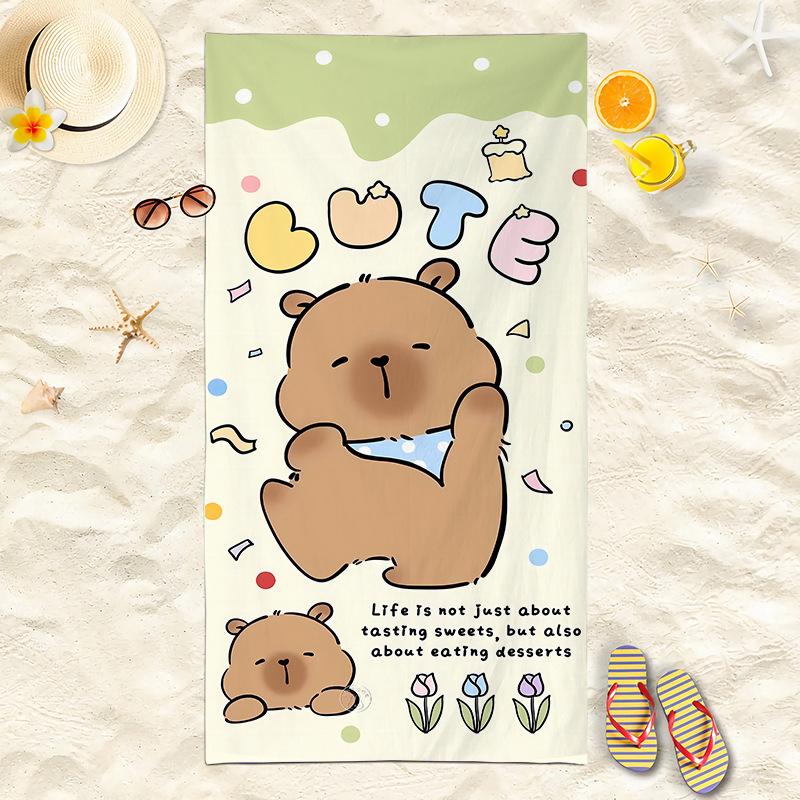 New Capibara Beach Towel Cute Capybara Soft Beach Towel Microfiber Cartoon Printed Towel Comfortable Soft Beach Towel