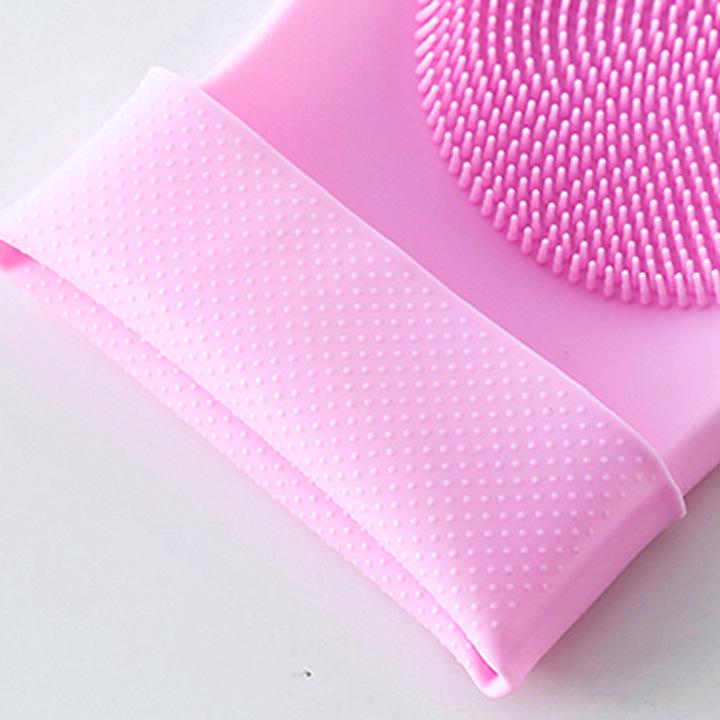 Silicone Dishwashing Gloves with Thickened Palm and Massage Brush for Durable Hand Protection.