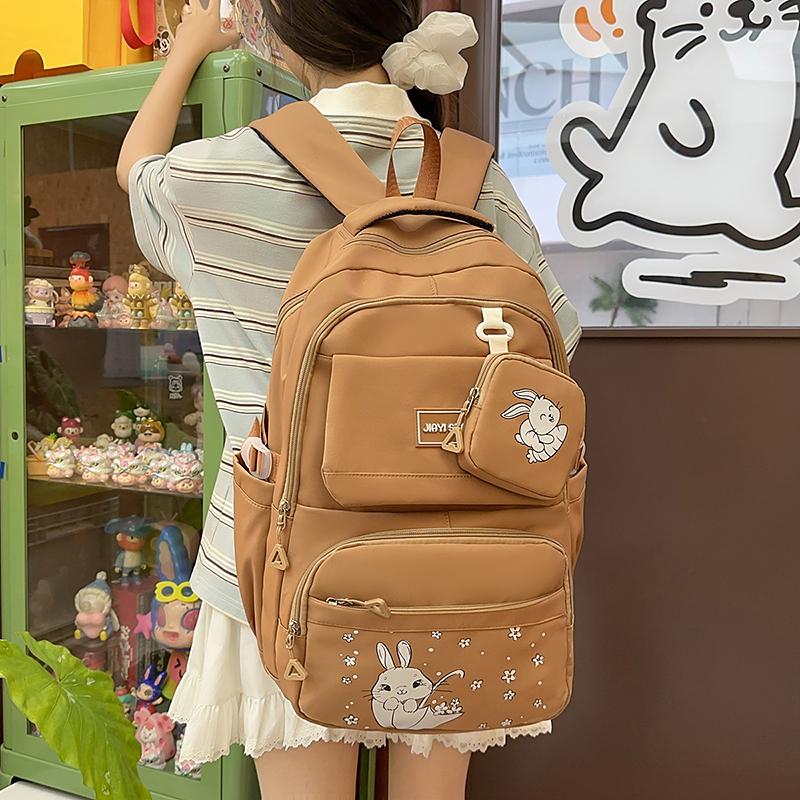 Cartoon Women's Backpack Large Capacity Student Schoolbag with Coin Purse