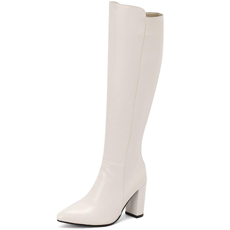 

Модные синие женские зимние высокие сапоги на молнии, черные, белые, красные, до колена, женские туфли, ковбойские длинные туфли, большой размер 48 39 белый