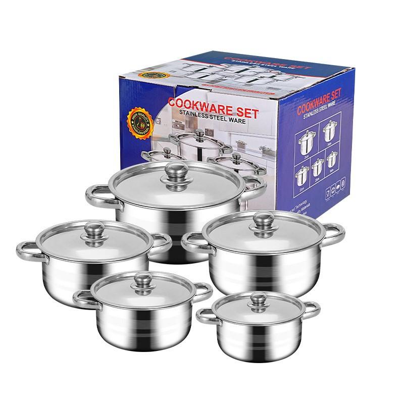 Stainless Steel Cookware Set 10-Piece Gold Handle Soup Pot Kit With Lids Modern Kitchenware Gas Electric Induction