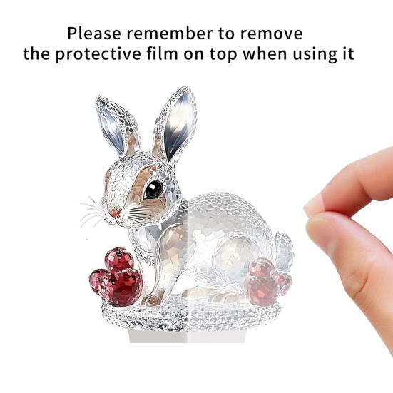 Clear Faux Crystal Bunny Figurine 2D Flat Acrylic Rabbit Table Sign for