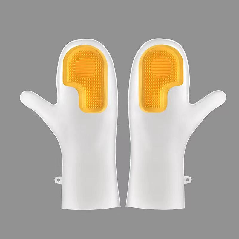Magic Silicone Dishwashing Gloves with Soft Bristle Brush - Durable, Waterproof Kitchen Cleaning Gloves.