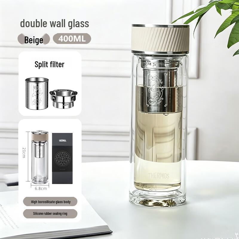 THERMOS TCGA-400 Double-Layer Glass Tea Bottle with Filter