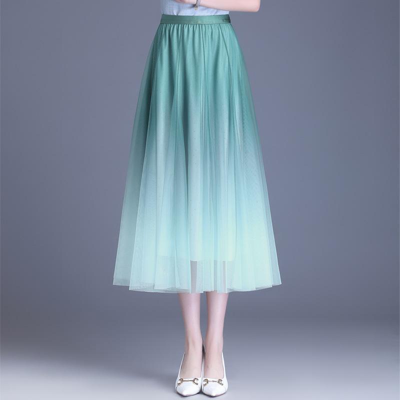 Lila Faltenrock auf beiden Seiten Damen Sommer Pendel Mesh Rock Einfarbig Langer Rock Ein Wort Damen Drapieren Rock 2024