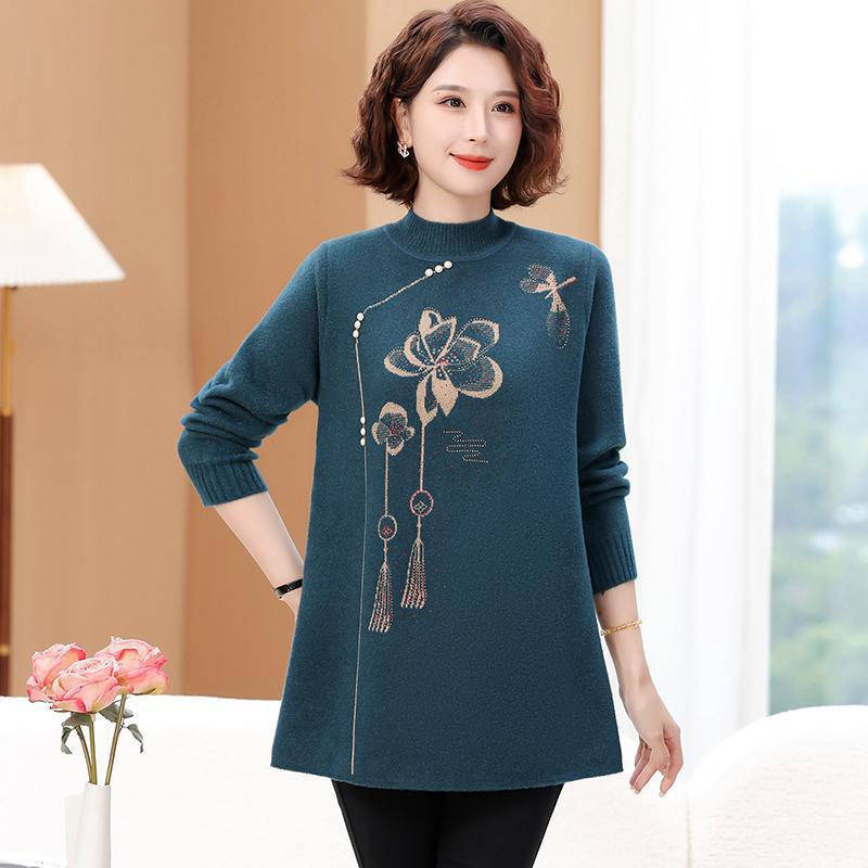 

Женский пуловер с круглым вырезом, размер плюс, для женщин среднего и пожилого возраста, 220 цзиней, Осень/Зима, Свободный крой, Базовый слой. 6XL (160-180 jin)