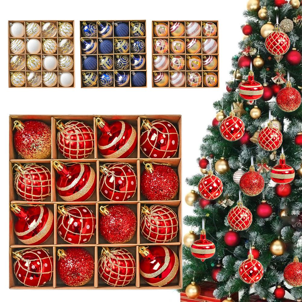 16PCs/Box 6cm Shiny Glitter Christmas Ball Ornaments Shatterproof Christmas Tree Hanging Ornaments Pendants Party Decorations