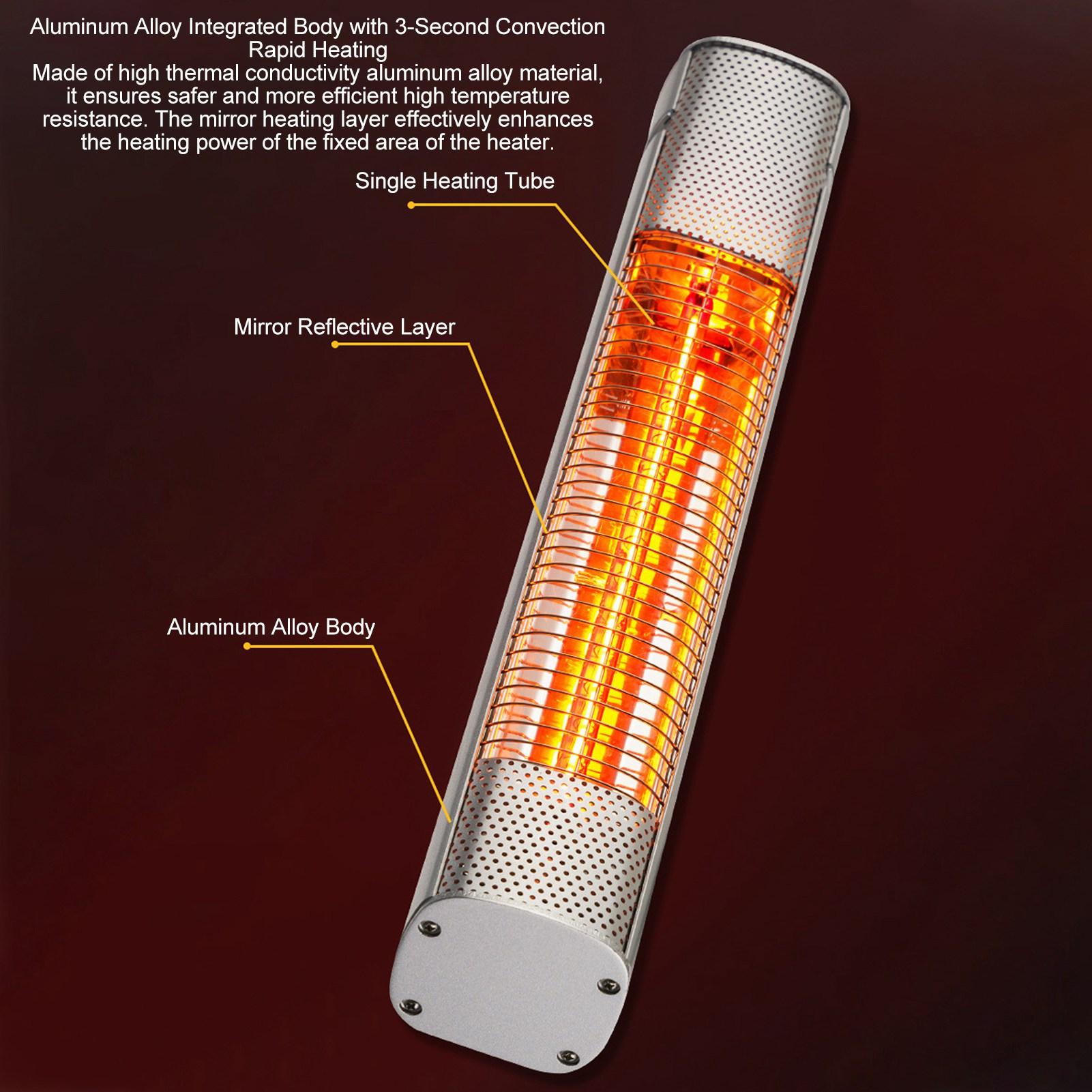 1500W Infrared Heater Indoor Outdoor Wall Patio Heater IP65 Waterproof 30 Square Meters Coverage 3S Fast Heating bianco