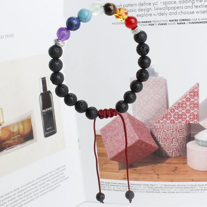Seven Chakra Volcanic Stone Bead Bracelet: European-American Yoga Jewelry