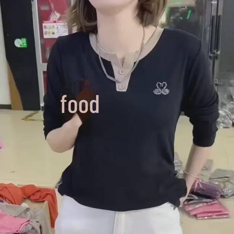 

Женский облегающий летний топ с длинными рукавами и декором в виде лебедя M чёрный