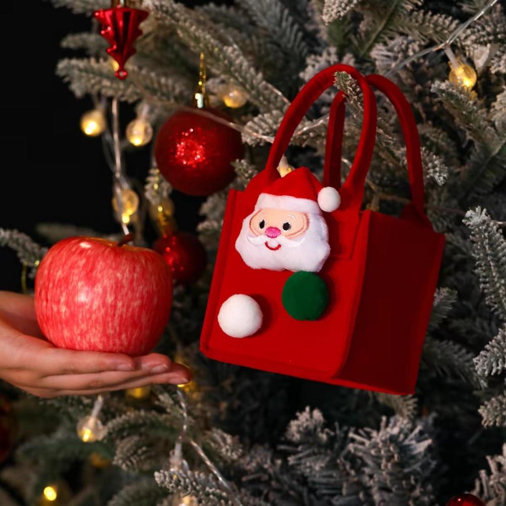 Christmas Felt Gift Bags Kids Cute Cartoon Handbag Christmas Snacks Candy Bag Reusable Storage Bag Xmas Tote Bag New Year Decor