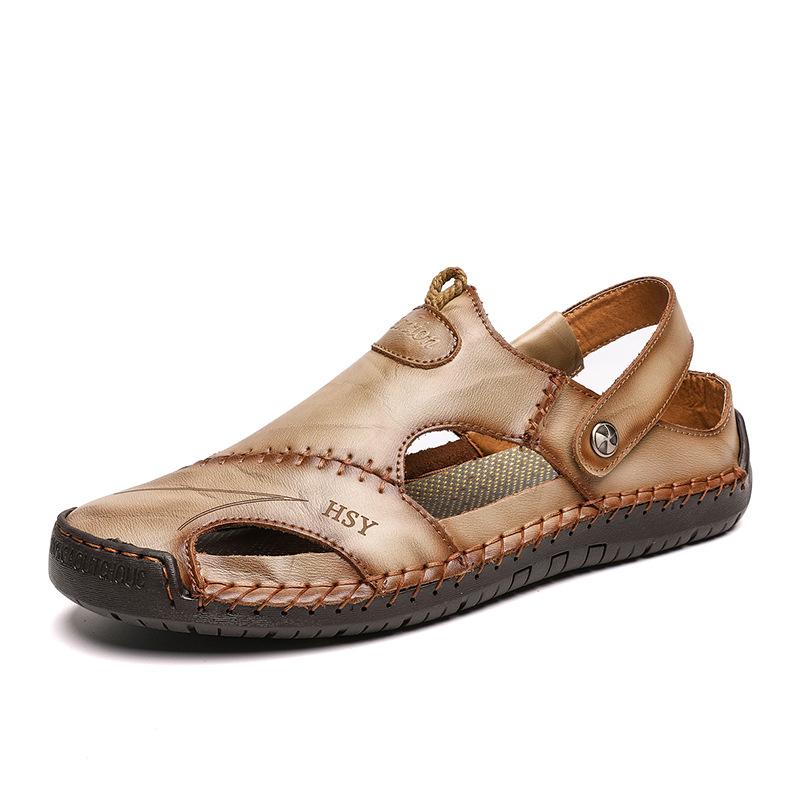 Fashion New Men's Leather Sandals Summer Cowhide Convertible Toe Post Sports Casual Slide Sandals Handmade Breathable Fashion Footwear