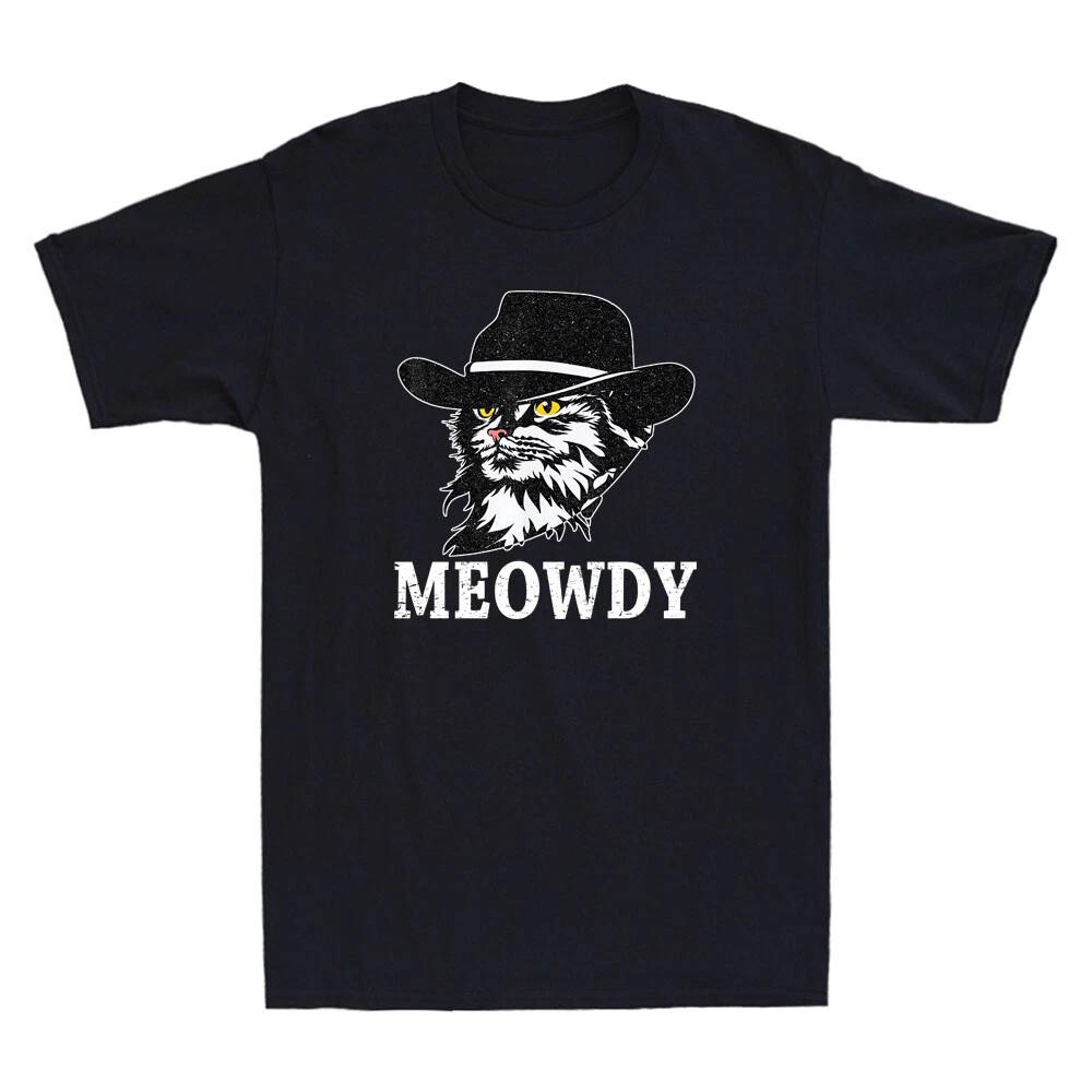 Meowdy Cat Shirt Funny Cowboy Cat Meme Humor Cats Lover Gift Retro Men s T-Shirt L