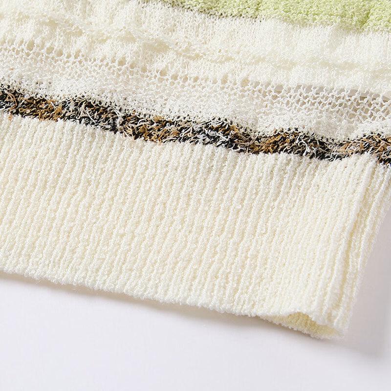 Women's Striped Polo Knit Short-Sleeve Top