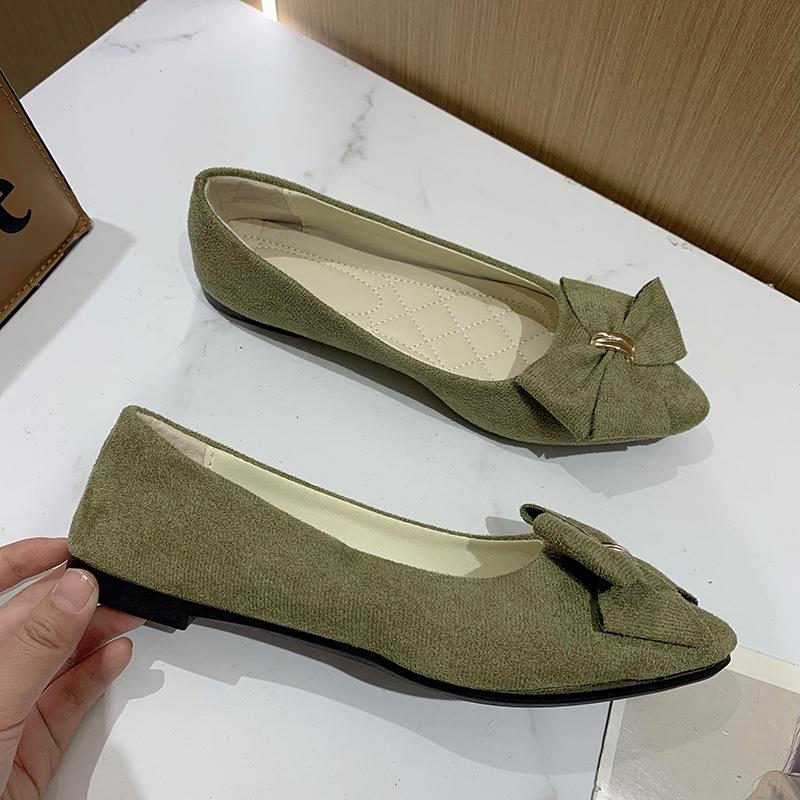 2025 Spring/Autumn Women's Bow Suede Loafers - British Style, Casual, Low-Cut, Plus Size