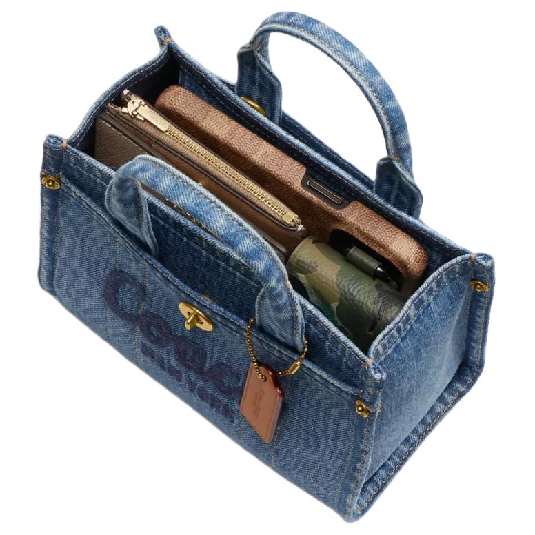 Coach Cargo 20 Calligraphy Logo Embroidered Denim Tote Shopping Bag Crossbody Shoulder Handbag Small Women Tote Indigo CZ100-B4IN