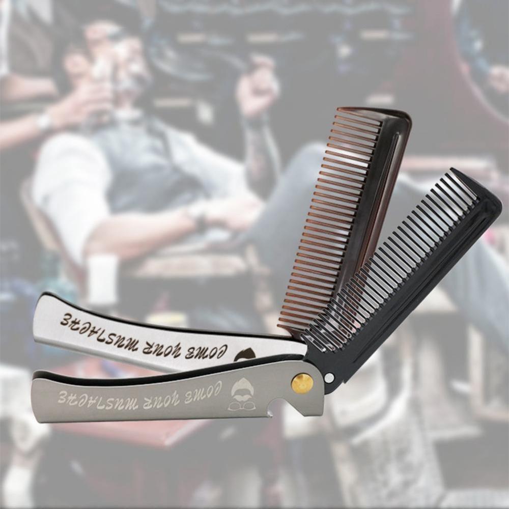 Gifts Portable Folding Stainless Steel Combs Men Oil Head Foldable Hair Comb Hair Styling Tools Mustache Comb