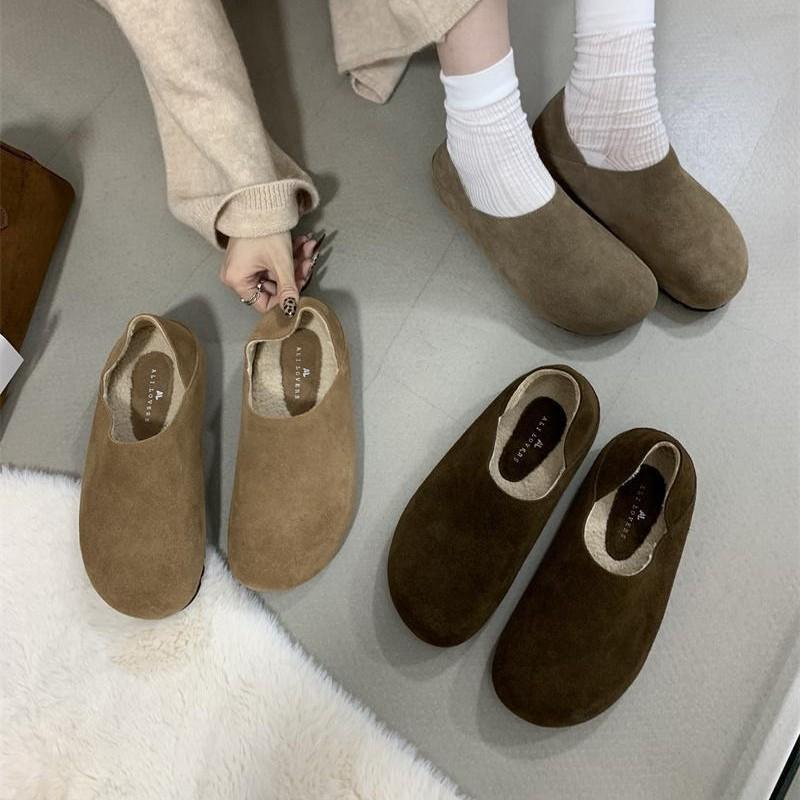 Lazy wind! Retro round head ugly cute one-pedal Boken single shoes 2025 autumn and winter soft-soled grandma shoes
