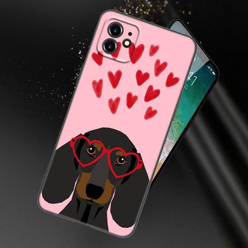 Dackel Hund Liebe Handyhülle für Apple iPhone 13 12 Mini 11 Pro XS Max XR X 8 7 6S 6 Plus SE 2022 2020 5S 5 Weiche Schwarze Hülle