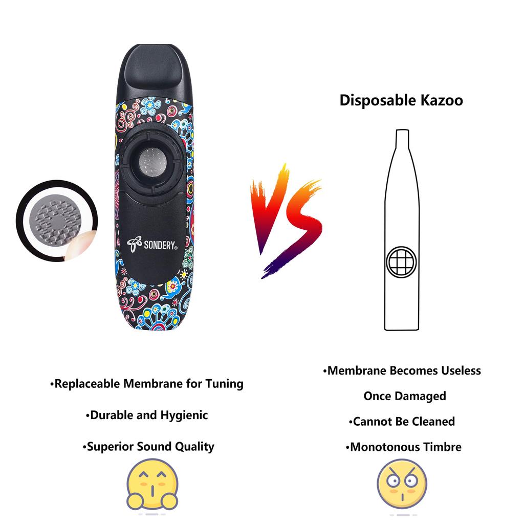 Kazoo with 5 Vibrating Neck Pocket Musical Instrument Gift for All Ages Membranes, Lace, Bag,