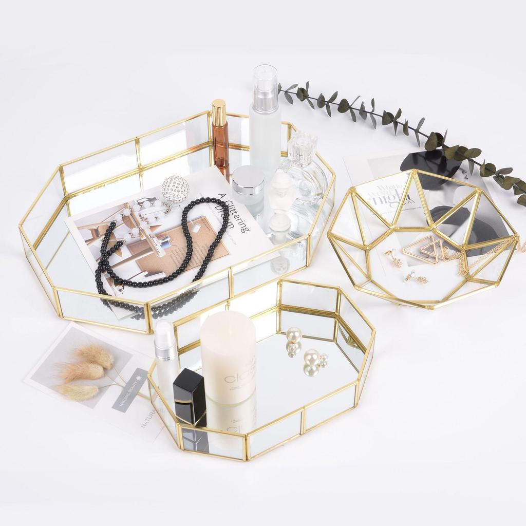 Elegant Glass Storage Box & Cosmetics Organizer Tray