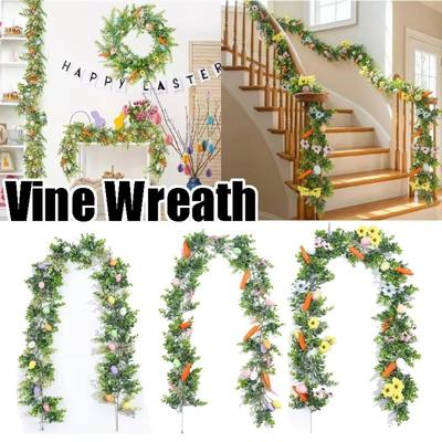Artificial Spring Vine Flower Multi Colored Wreath Creative Easter Egg Garland  Easter Decoration