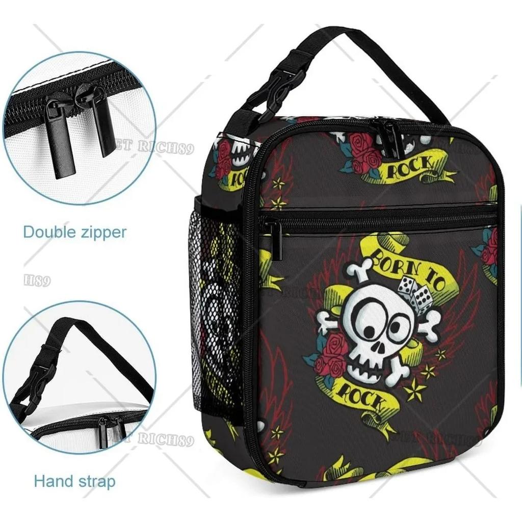 Gothic Skull Insulated Lunch Bag for Women Men Portable Cute Lunch Box for Work High Quality and Large Quantity Tote Bag
