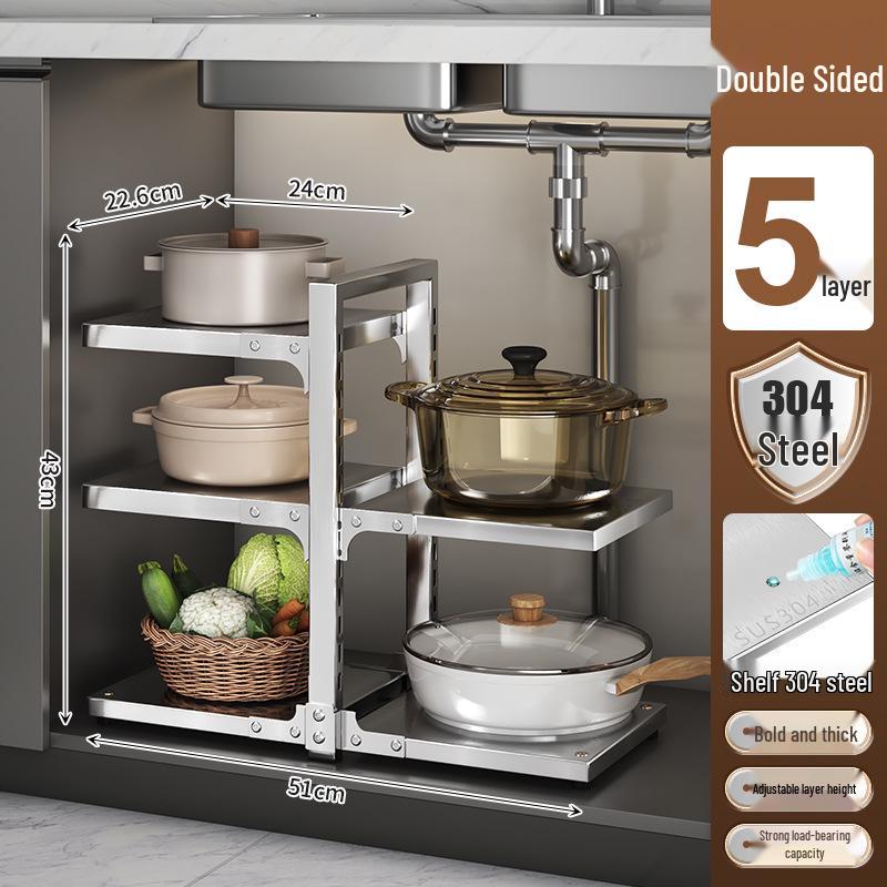 Multi-Layer Kitchen Pot Rack: Floor-Standing, Under-Sink Cookware & Storage Solution