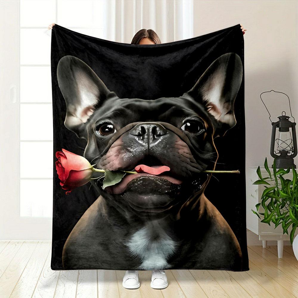 French Bulldog Rose Blanket bedroom Blanket for Livingroom Couch lunch break Soft throw for Friend's festival Gift