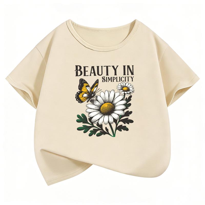 Fashion Flower Design T-Shirt Printed T Shirt Girls' Summer Clothes Short Sleeve Tops T-Shirts Cute Clothing