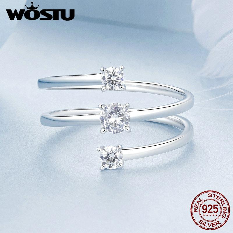 WOSTU 925 Sterling Silver Three layer AAA CZ Opening Ring For Women Special Party Stackable Rings Anillo Jewelry accessories