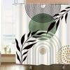 1pc 2D Flat Green And Golden Leaf Shower Curtain, Polyester Digital Printed Shower Curtain, No Drilling Bathroom Divider, Ideal