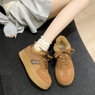 Verdikte Dames Platform Sneakers 2026 Wintermode Vetersluiting Comfortabele Casual Schoenen Buiten Antislip Pluche Vintage Warme Schoenen