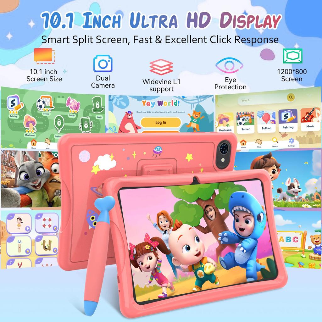 VekfulPC K10 10.1 Inch Kids Tablet Android 15 ,4GB RAM 64GB ROM,Large Display Widevide L1,Octa-core RK3562, 5000mAh,5G WiFi