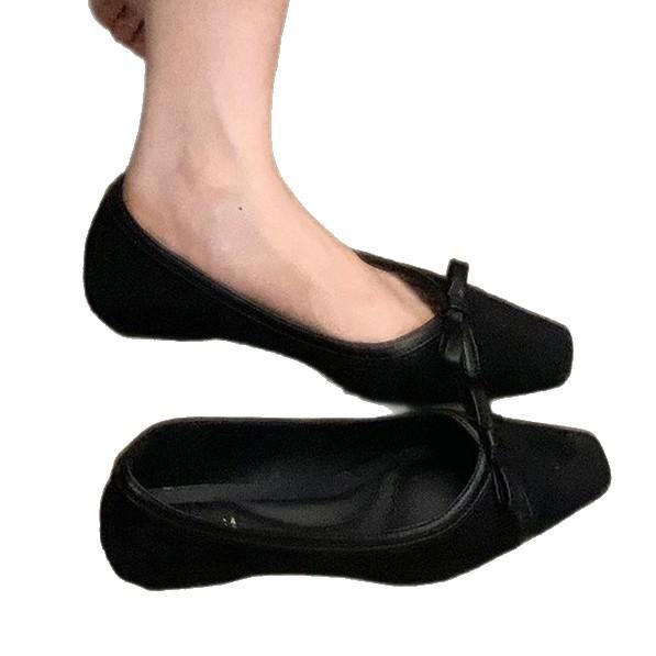 Wersja z miękkiej skóry~ kwadratowy nosek kokarda niski obcas jednopedalowe lekkie buty damskie buty do pracy jesień 2025 nowość