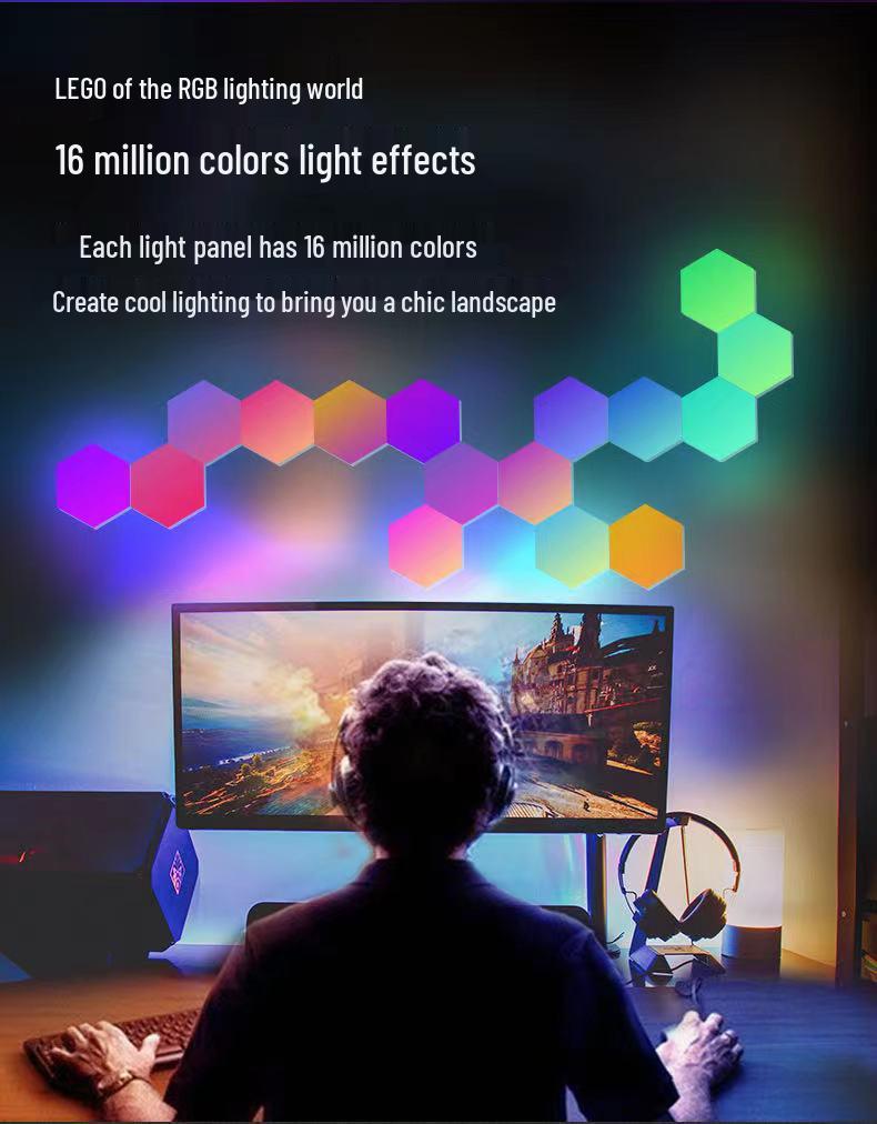 Hexagonal Smart Atmosphere Lamp: Bedside, Wall, E-Sports, Sound-Reactive, Colorful Honeycomb Rhythm Lighting.