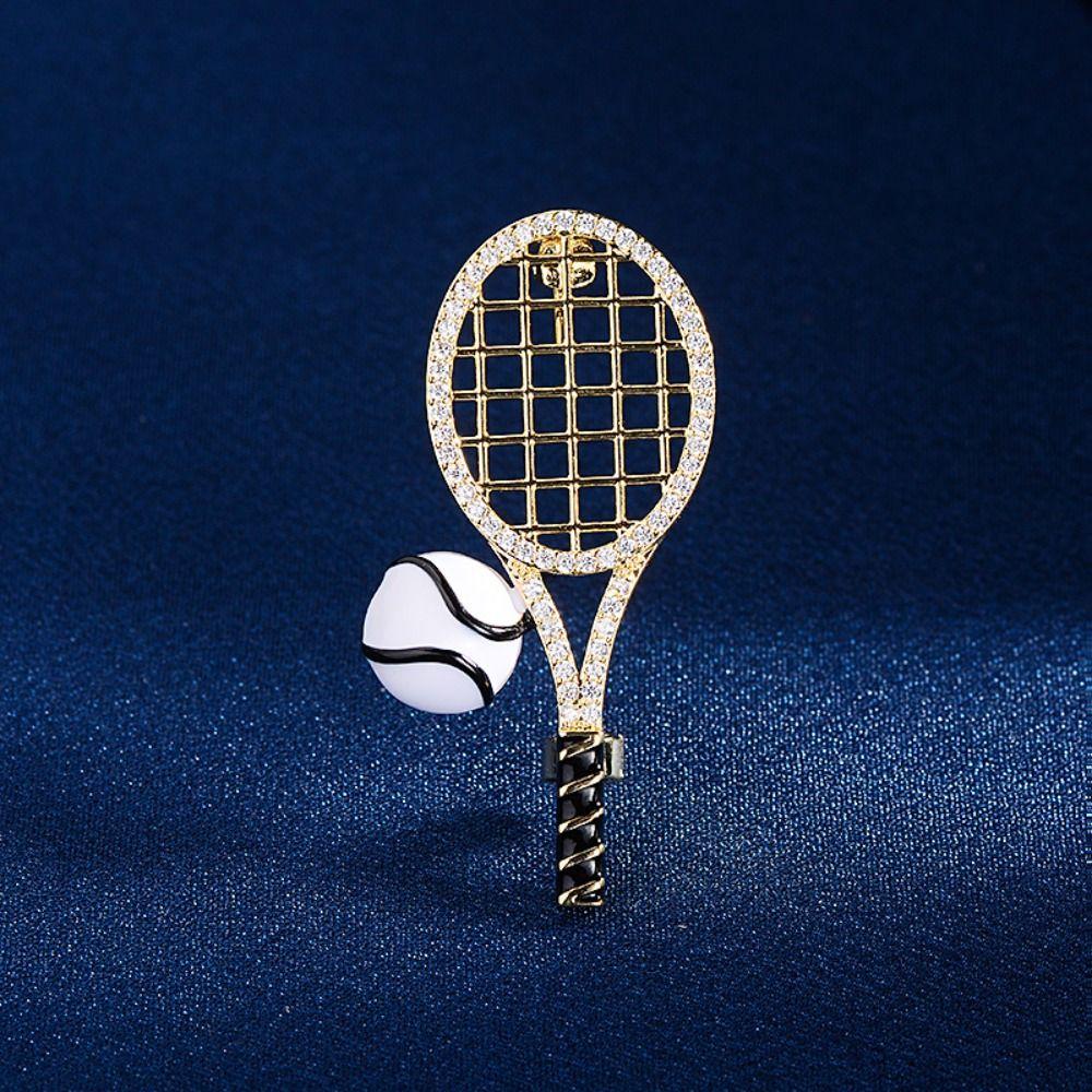 Zircon Enamel Metal Clothes Pin Rhinestone Gold Brooch Fashion Tennis Racket Brooch  Gift