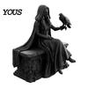 Handheld Detailed Carving 3D Printed Gothic Crow Queen Figurine, Cloaked Robe Statue with Ornate Collectible Crow, Spooky Desktop Ornament for