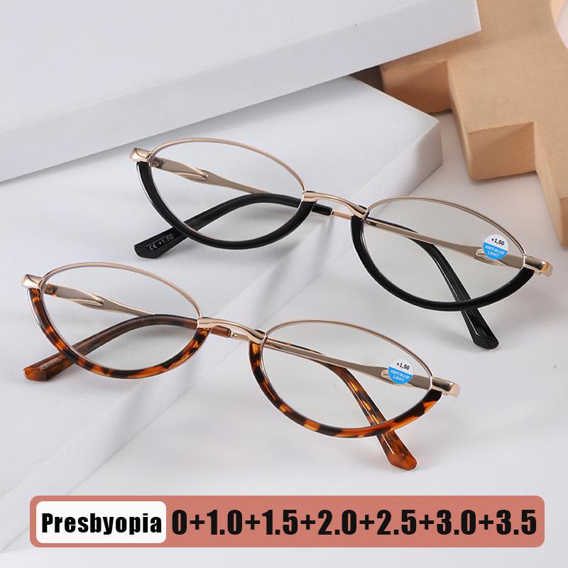 New Luxury Retro Metal Frame Presbyopia Glasses Unisex Half-Frame Oval Blue Light Blocking High-Definition Reading Glasses